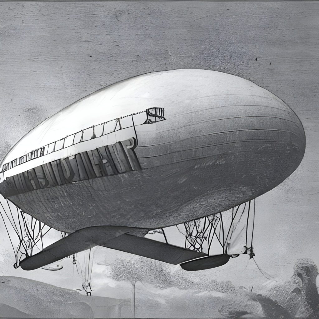 black and white drawing of a air-ship in The Machine Stops by E.M. Forster