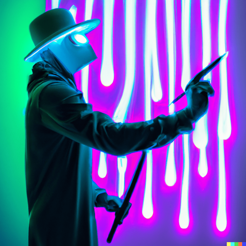 AI generated picture of an artist working creatively with neon colors