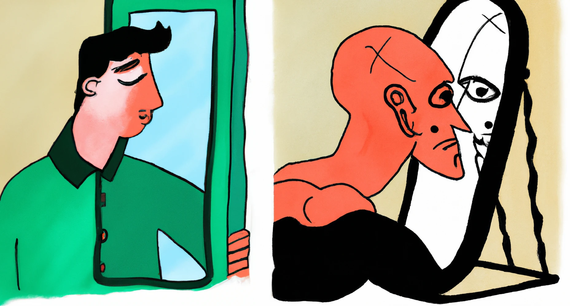 a painting of a man embracing himself in the mirror