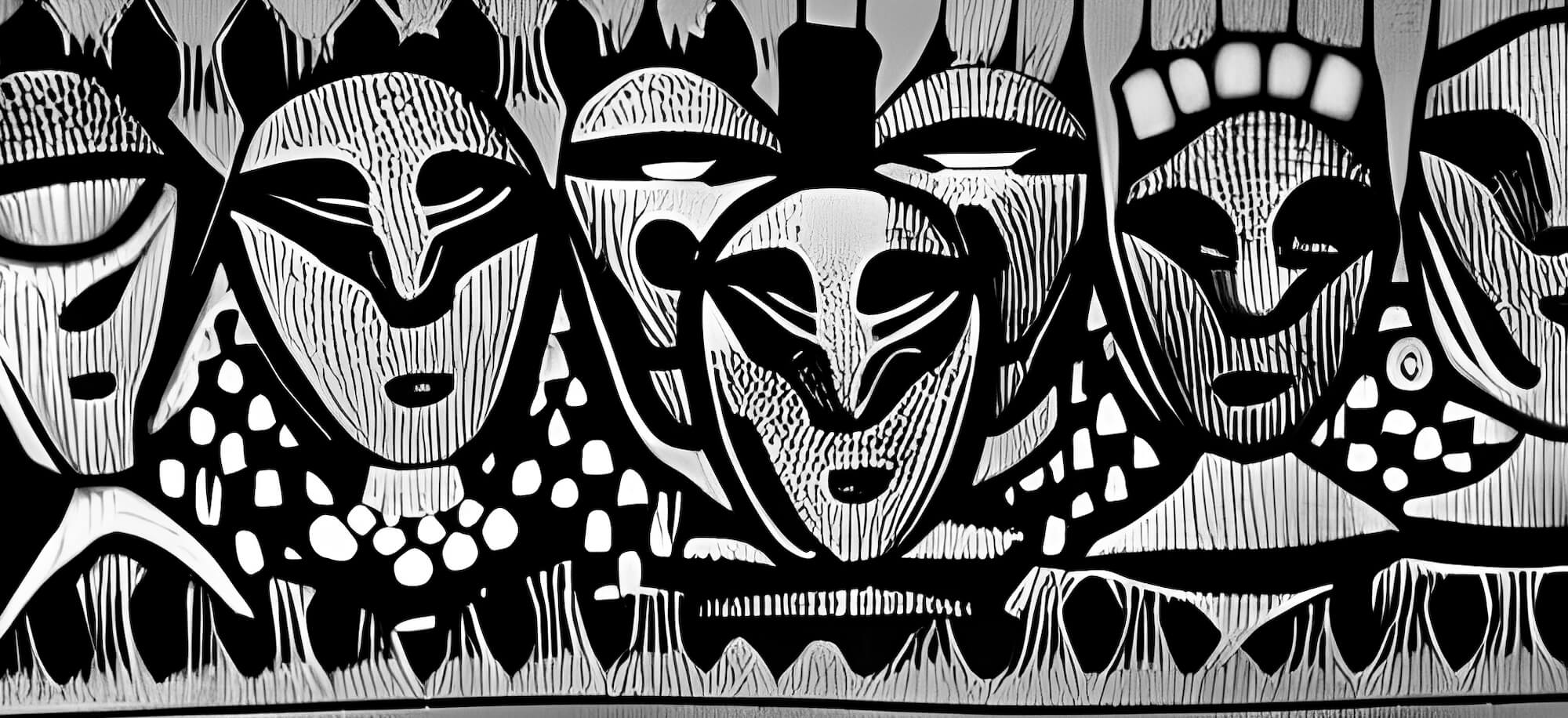 different masks representing switching of the protagonist